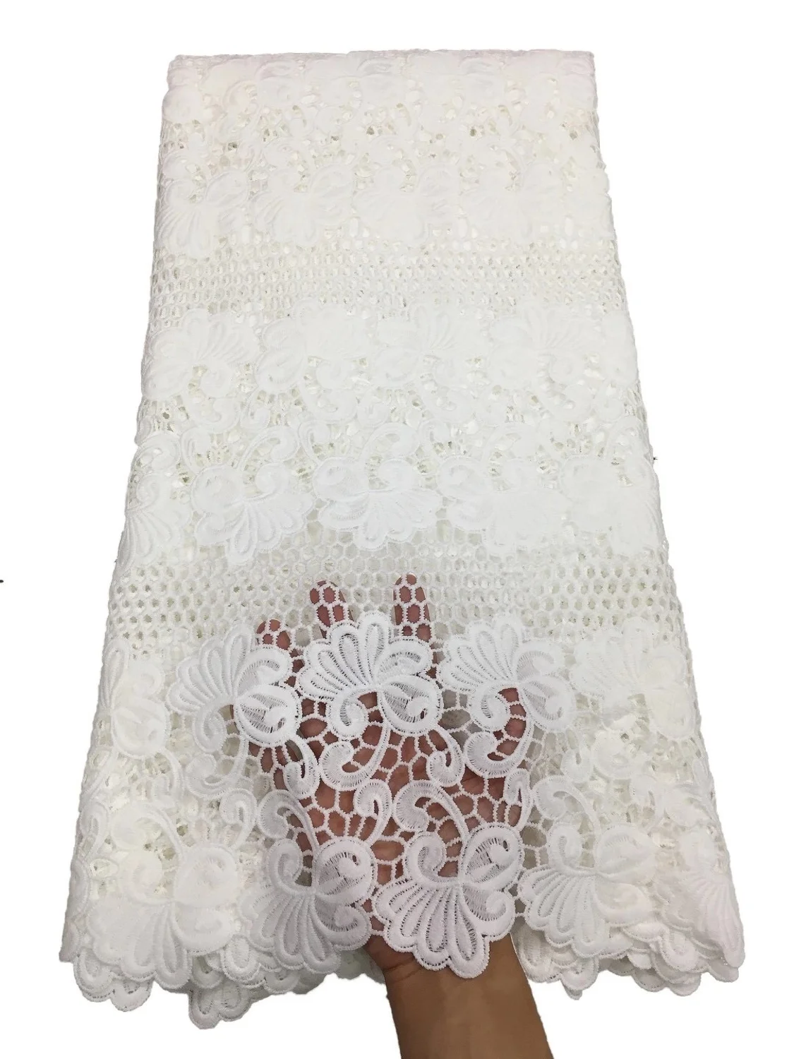 

Pure color African Cord Lace Fabric High Quality Eyelet Holes Guipure Cord Lace Water Soluble Cotton Lace