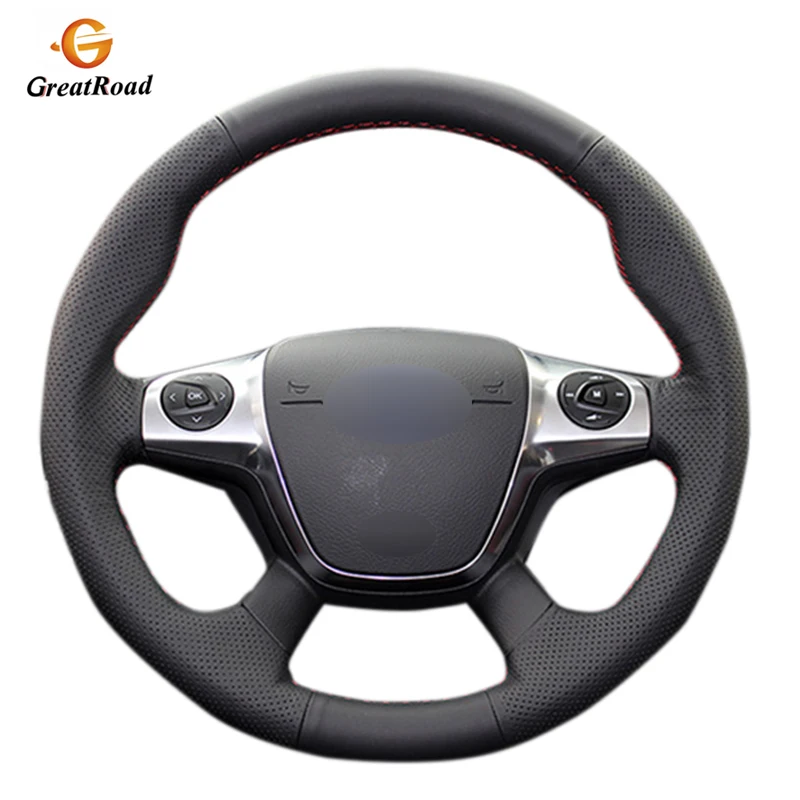 Рука сшитый черный кожаный чехол на руль для Ford Focus 3 2012 2014 KUGA Escape 2013 2016 C MAX 2011