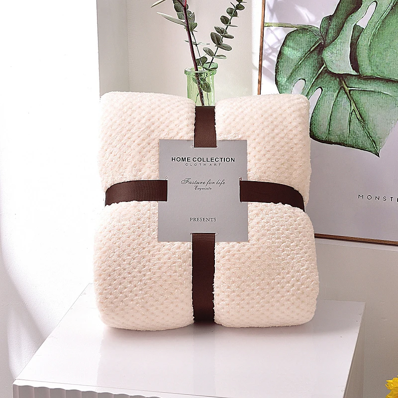 Blanket Coral Fleece Home Textiles Solid Color Sofa Thicken Mesh Pineapple Grid Warm Flannel | Дом и сад