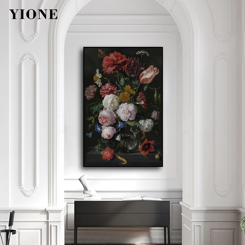 

Vintage Flowers Glass Vase Wall Art Canvas Oil Painting Custom Classical Plants Picture Print Home Decor Poster for Living Room