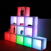 Hot sale color LED luminous ice bucket flower pot storage box cube bar stool luminous glass water display cabinet