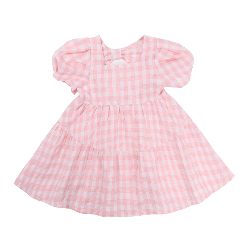 

Kids Dress Girls puff sleeve grid hollow out Backless Pincess Dress Summer Wedding Ceremony Birthday dresses Baby Girl Clothes
