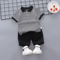summer baby boys pure cotton t shirt casual shorts two pieces kids outfits black and white striped tops pant children tracksuits
