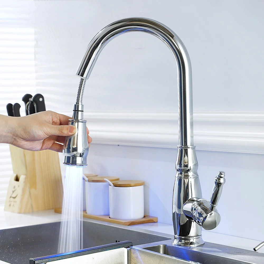 

Смеситель кухонный гибкий матовый с выдвижным носиком, 2021 светодиодов