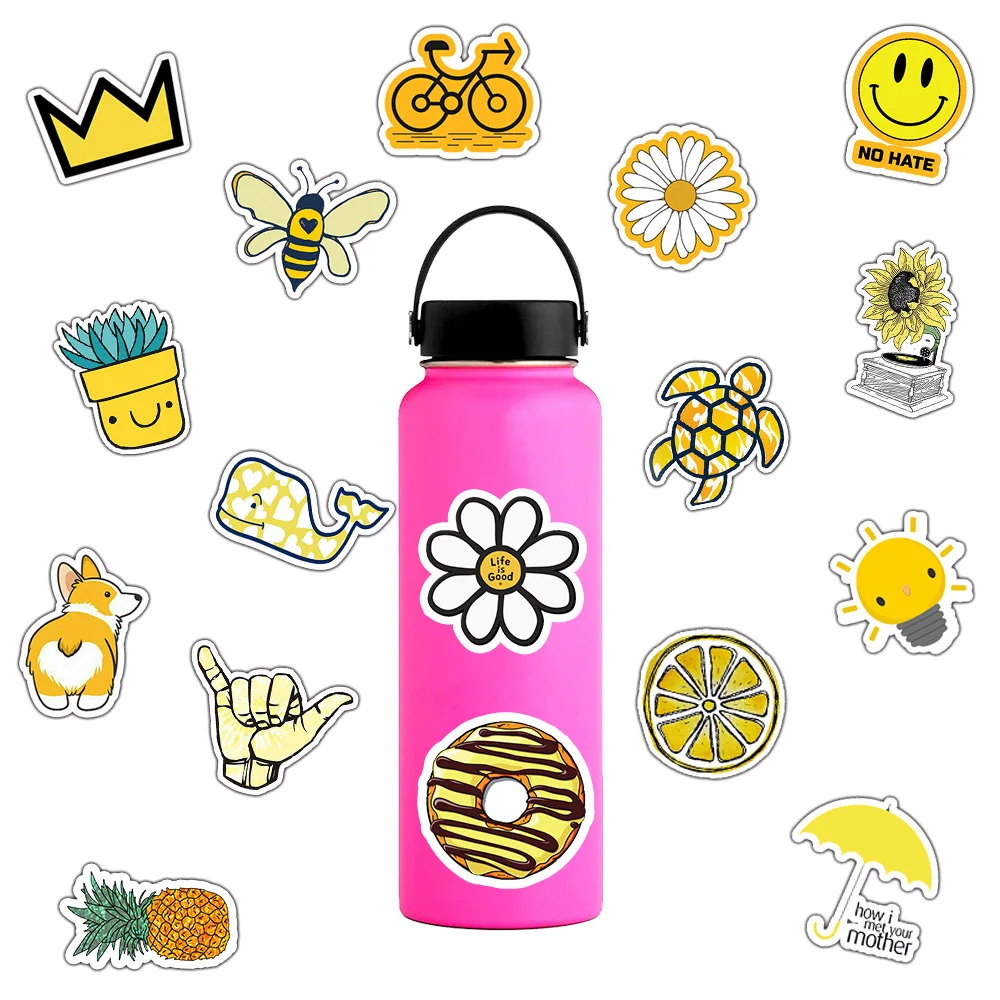 

10/30/50PCS Cute Yellow Series Cartoon Fresh Personality Graffiti Notebook Pull Rod Box Skateboard Sticker Toys Wholesale