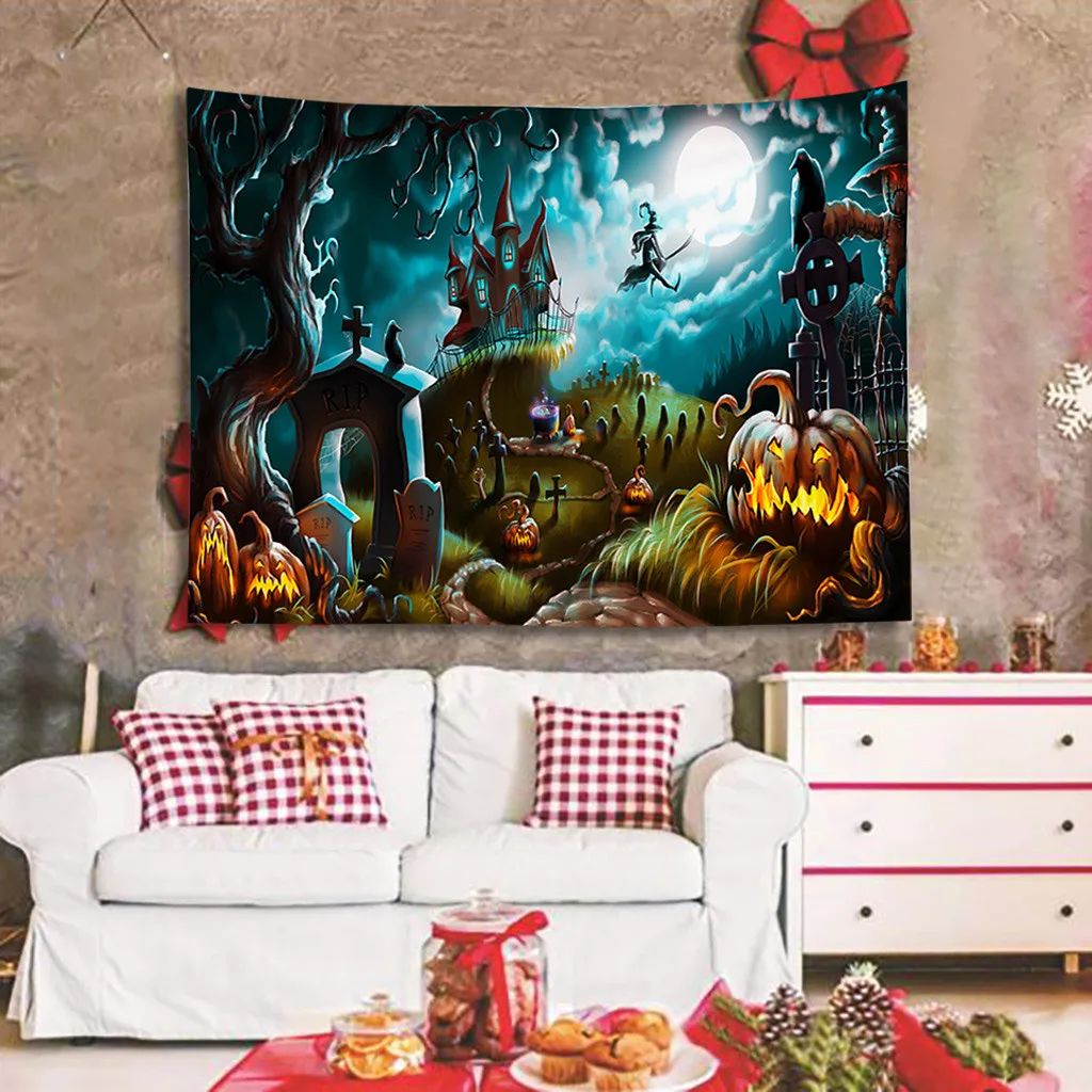Halloween Decorations Moon Printed Tapestry Wall Hanging Beach Picnic Throw Rug Blanket Camping Tent Travel Party Suplies New | Дом и сад