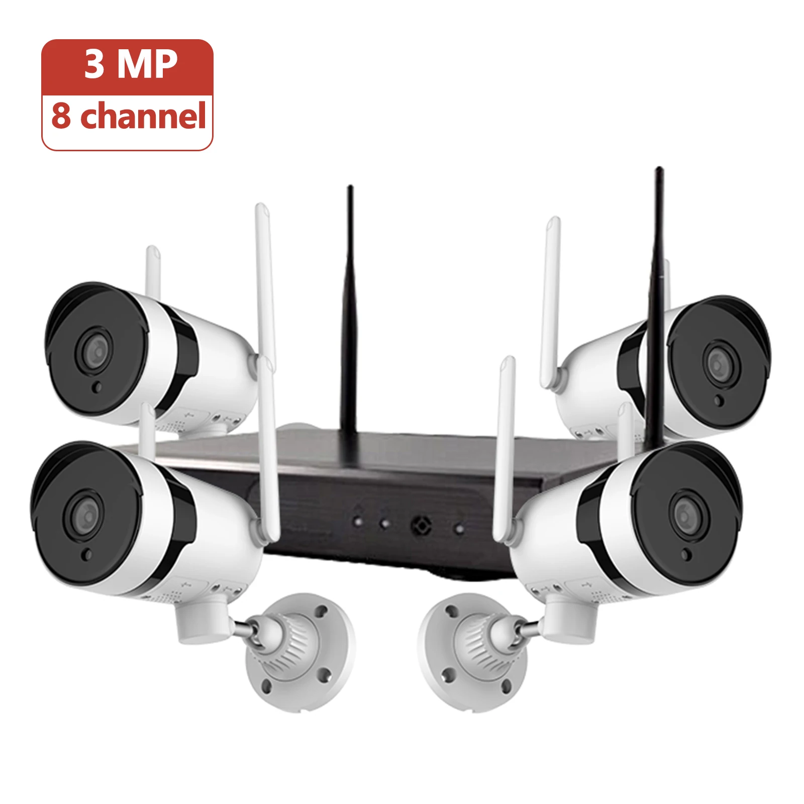 

3MP Wireless Security Camera System, 8CH NVR +4pcs 3MP Outdoor Waterproof Wireless WiFi Surveillance Camera with Night Vision