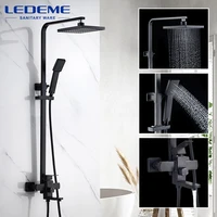 ledeme bathroom shower faucet set black rainfall sprayer shower mixer wall mount hot cold water tap mixers with hand l72433b