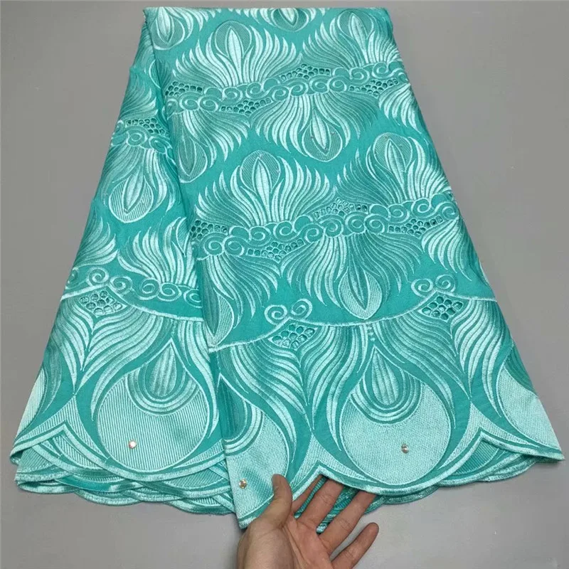 

5 Yard Dry Lace Fabric 2021 Latest Heavy Beaded Embroidery African Cotton Swiss Voile Popular Dubai Style For Party Wedding 1L5