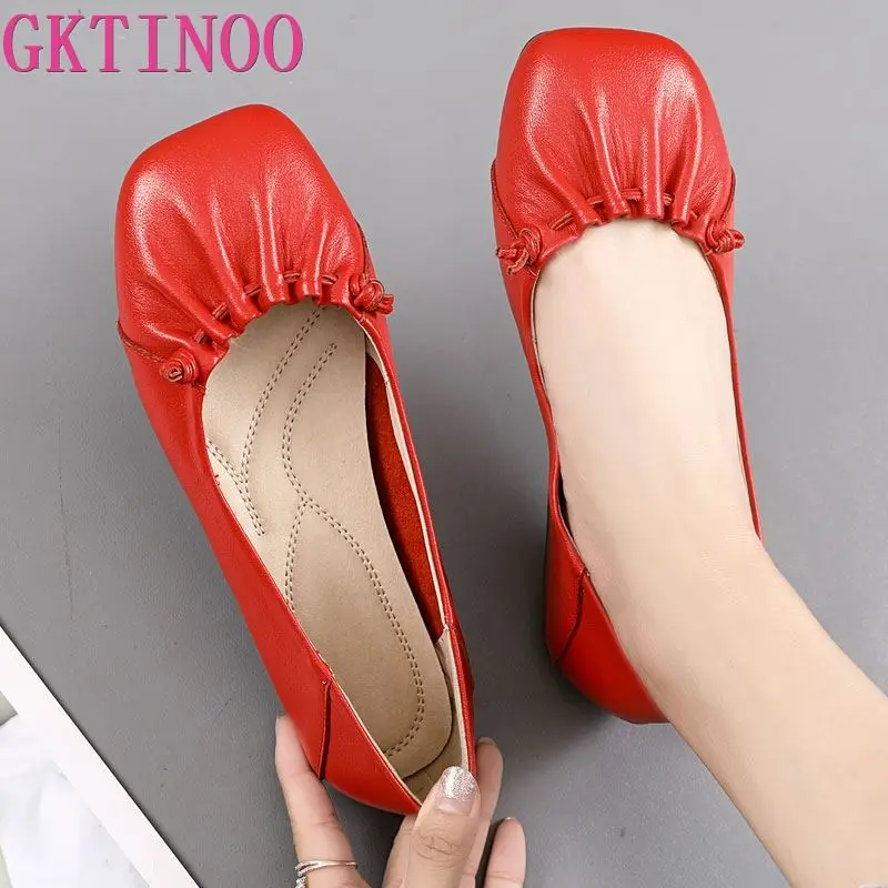 

GKTINOO Women Flats Genuine Leather Shoes Woman Loafers Square Toe Spring Autumn Flat Casual Shoes Comfortable Plus Size 35-42