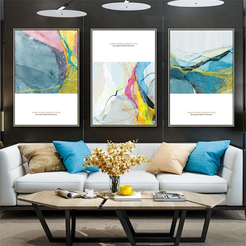 Modern Minimalist Oil Painting Yellow Gray Color Colorful Marble Abstract Canvas Decoration Poster Bedroom Wall Picture | Дом и сад