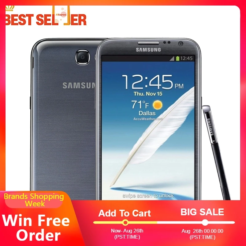 Оригинальный samsung Galaxy Note 2 II N7100 Android четырехъядерный 5 дюймов Версия ЕС смартфоны