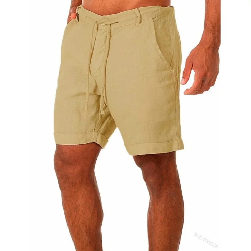 

2022 Pantalones cortos de lino y algodón para hombre, ropa de calle masculina transpirable, de verano, de Color sólido, para