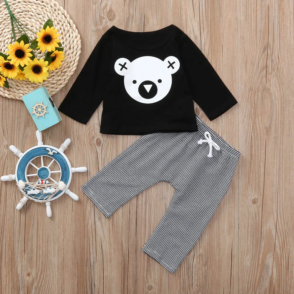 

Baby Kids Clothing Sets toddler Baby Girls Boys Cartoon Koala T-shirt Tops Striped Pants Outfits Set деская дежда Ropa Teens