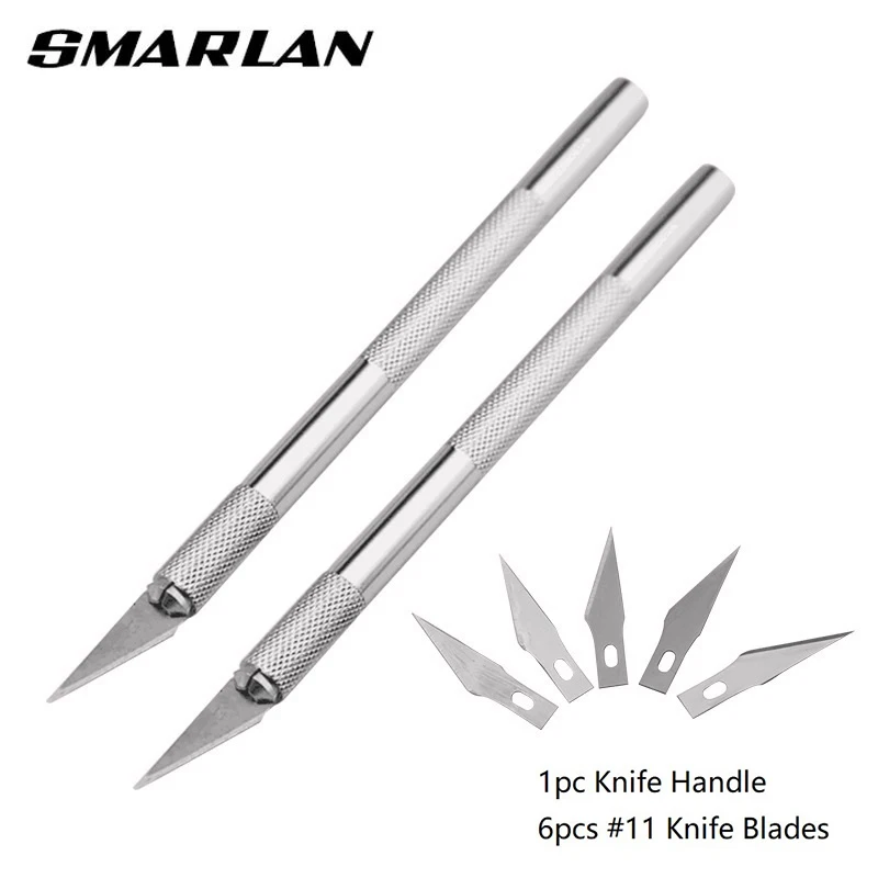 

SMARLAN Non-Slip Metal Scalpel Knife Tools Kit Cutter Engraving Craft knives+6pcs Blades Mobile Phone PCB DIY Repair Hand Tools