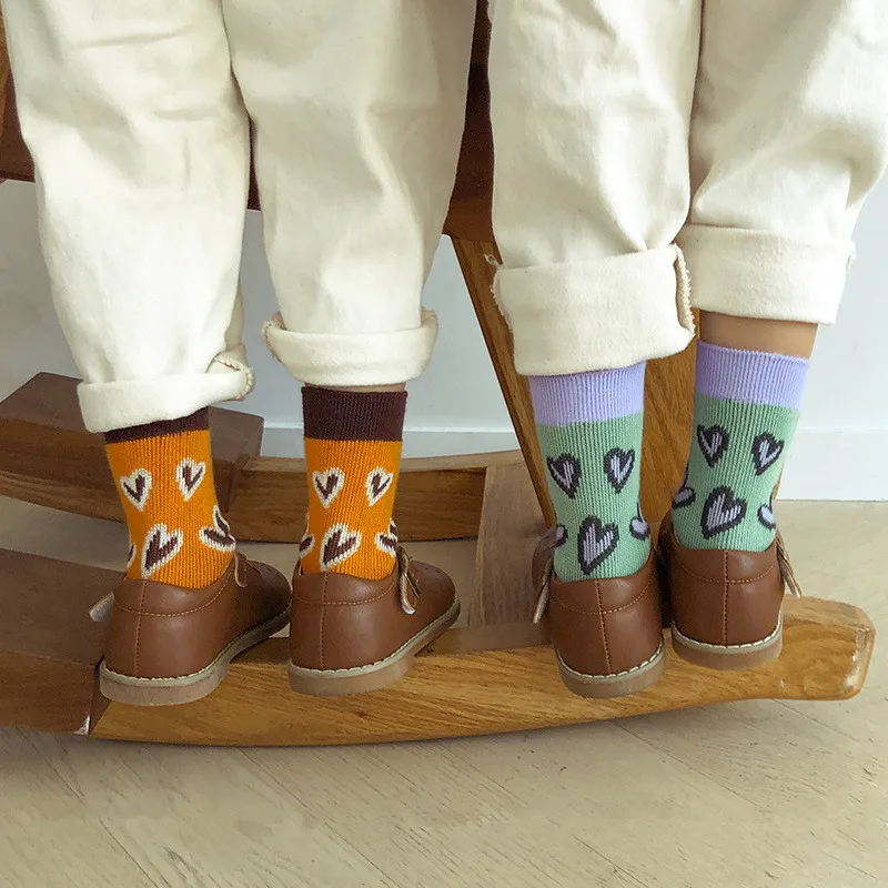 Calcetines tobilleros para ni&ntilde;os y ni&ntilde;as, con estampado de corazones, accesorios de ropa, Invierno-5