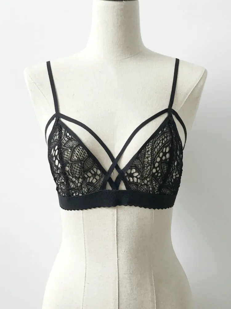 Сексуальное нижнее белье женское бюстгальтер с кружевными бретелями полое тремя