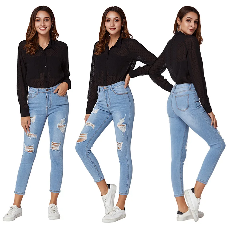

Spring Autunmn Ripped Jeans Women With Multi Holes Fashion Lady Slim Jean Trousers Streetwear Stretch Pantalones Vaqueros Mujer