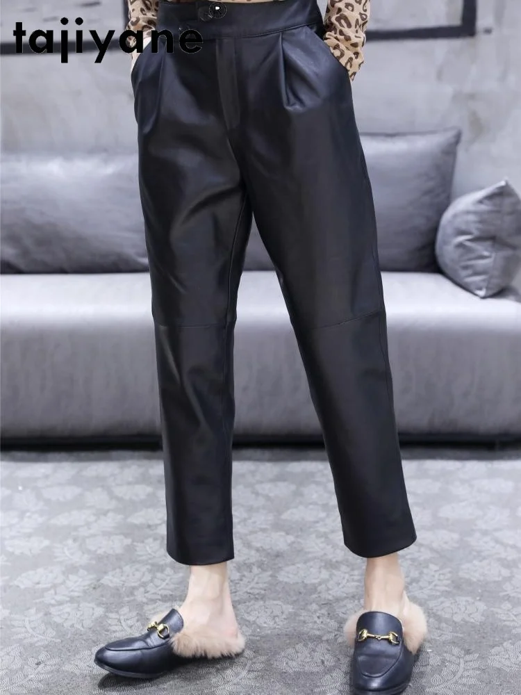 Женские брюки реальные бриджи для женщин из натуральной кожи с высокой талией