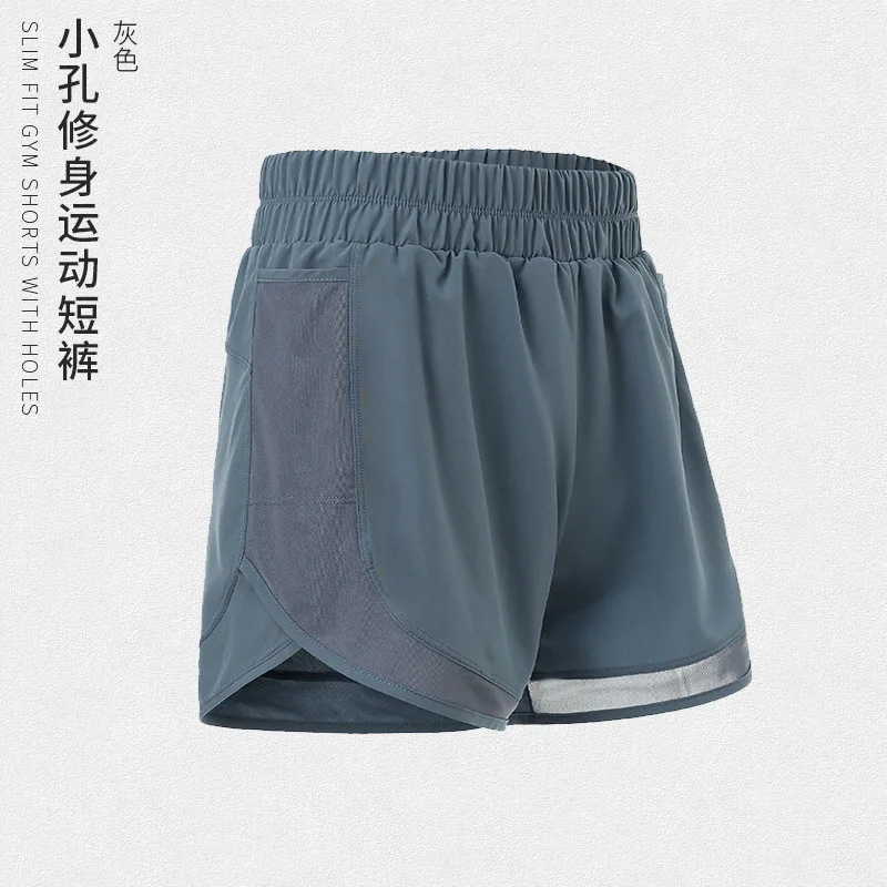 

Women 2 In 1 Yoga Shorts Fitness Running Biker Workout Short Gym Sport Quick Dry Spandex Pants with Mesh Patchwork Pocket