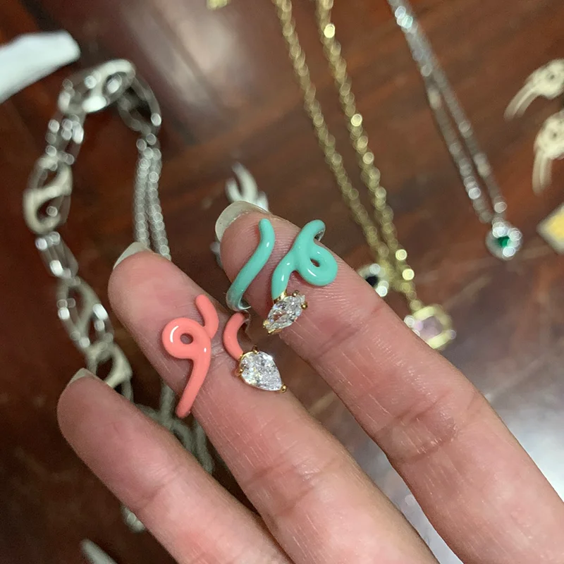 

Cute Colorful Drop Oil Open Snake Rings For Women Girls Vintage Luxury Crystal Gold Irregular Animal Snake Ring Gothic Jewelry