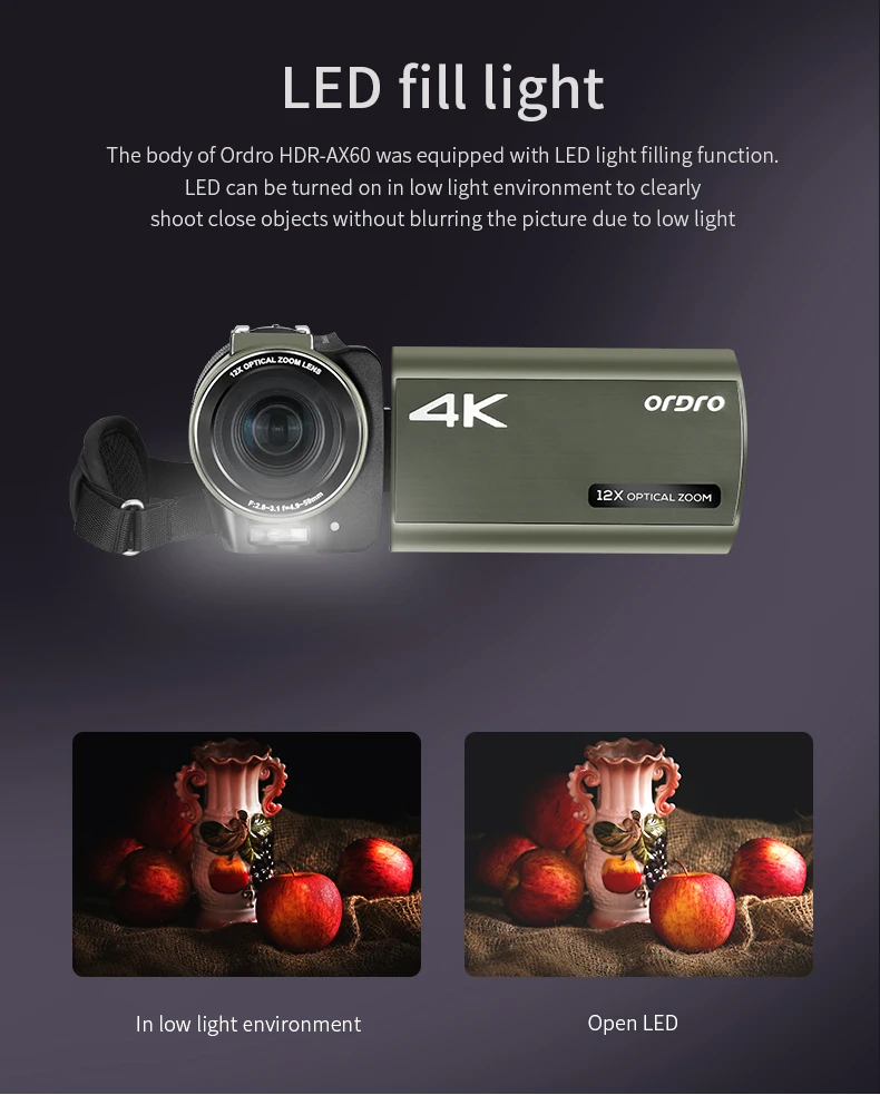 Video Camera for Blogger Live Streaming Ordro 4K Digital Camcorder Professional YouTube Vlog Cameras 12X Optical Zoom 3.5&quotScreen |