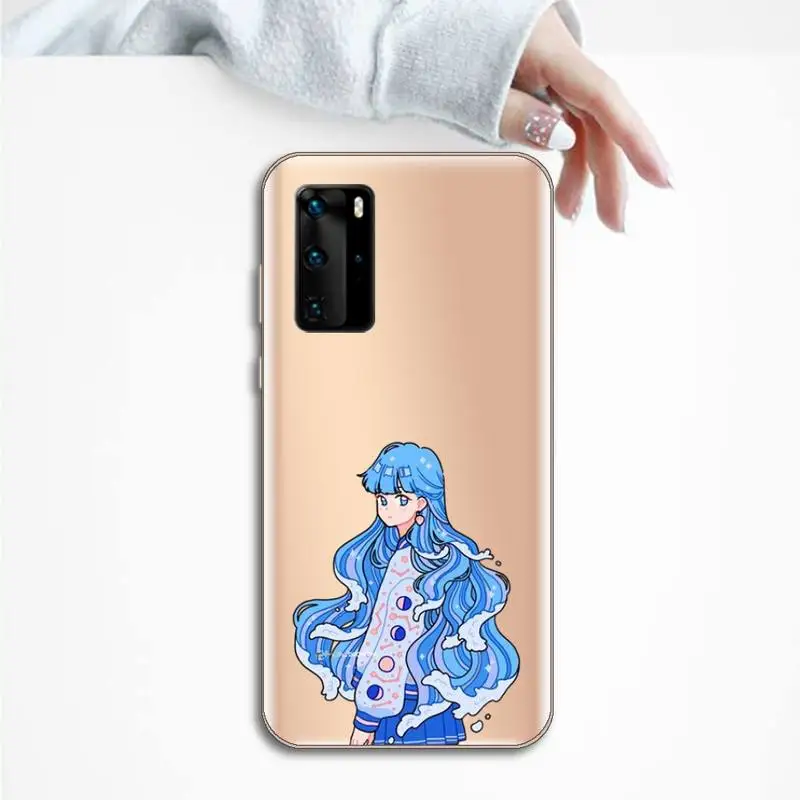 

Wave Hair Girl Phone Case Transparent for Huawei P20 P30 P40 lite pro P smart 2019 honor 8x 10i