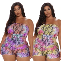 ar5721 europe and the united states 2021 sexy womens clothing snake print tie dye wrapped chest sleeveless jumpsuit plus size