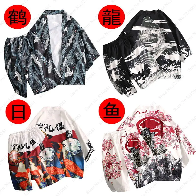 Пляжное кимоно в японском стиле Samurai Crane блузка Haori для мужчин и женщин кардиган