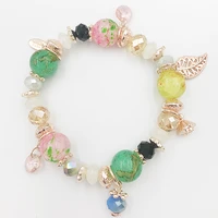 hanjing female elastic stretch trendy pop jewelry gift charm cute fashion leaves crystal bead beaded woven bracelet for woman