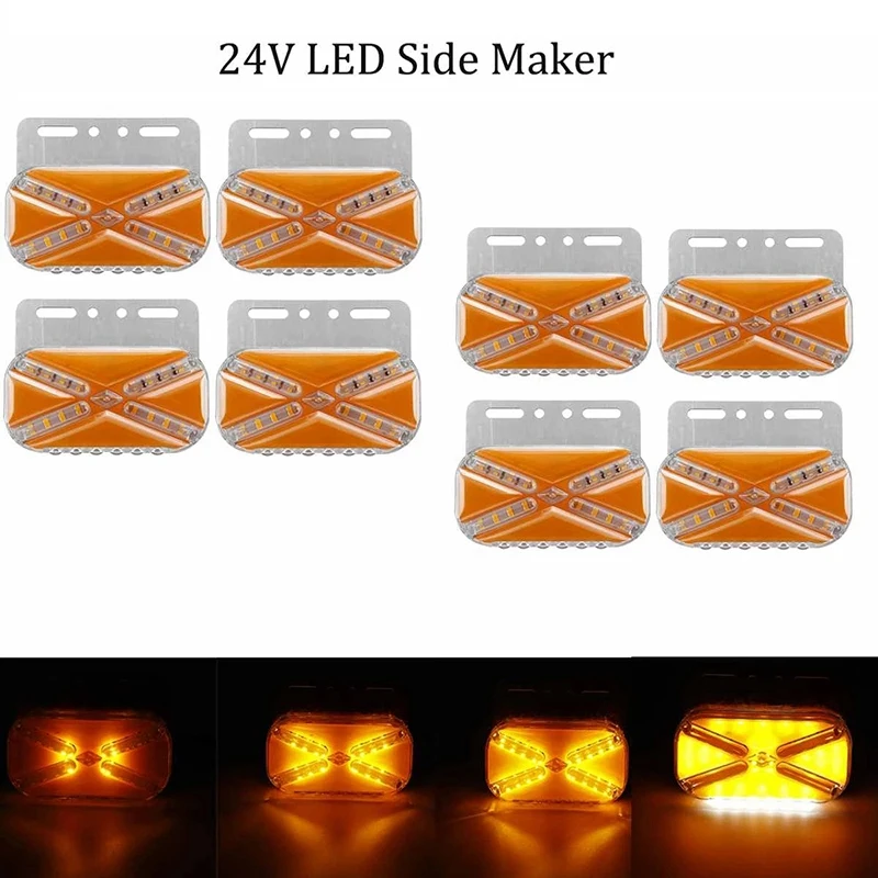 

8Pcs 24V LED Car Side Marker Lights Turn Signal Lights Truck Side Lights Suitable for Trailer Trucks Lorries
