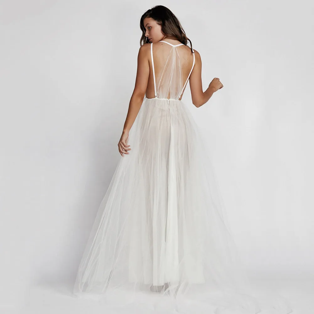 

Ailigou 2021 Summer New Fashion Black Mesh Dress Sexy Backless Deep V-Neck Design Spaghetti Belt Bow Celebrity Party Long Dress