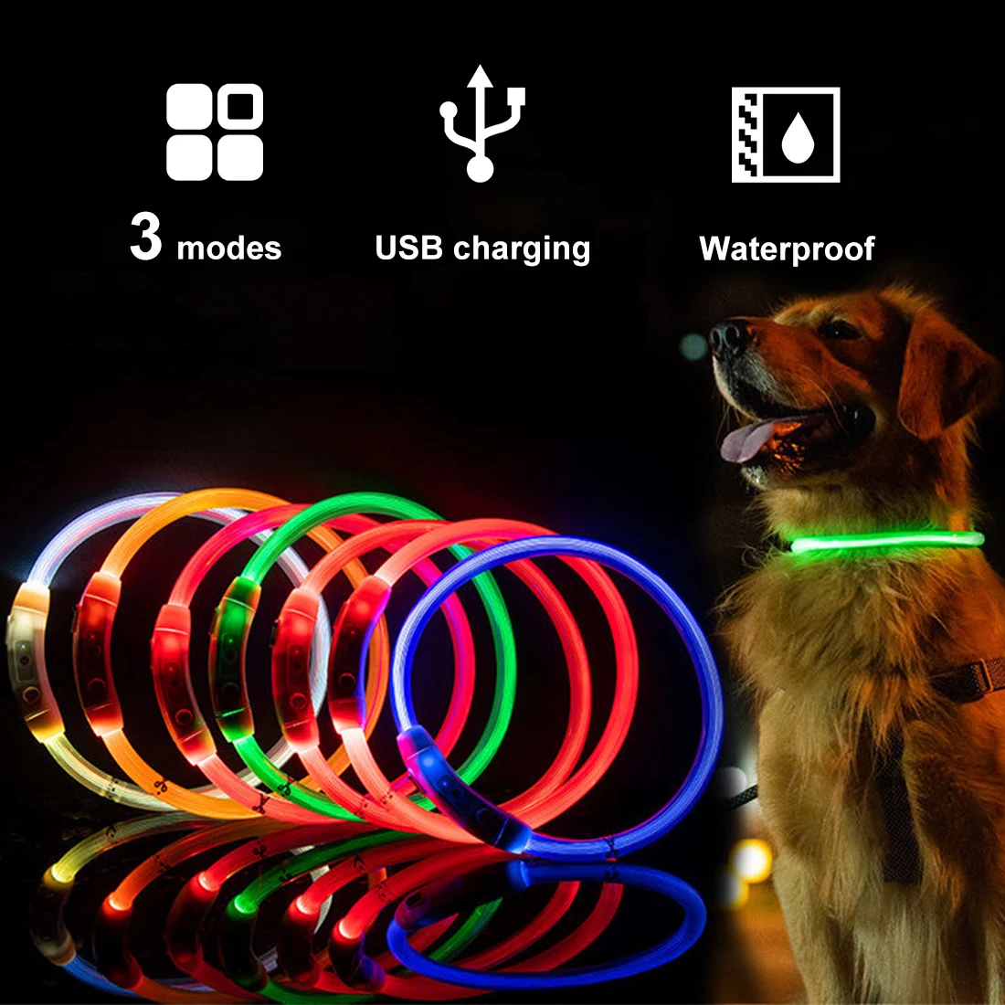 

Светодиодный ошейник для собак, ошейник с защитой от потери/автомобильной аварии, ошейник с защитой от сияния/светящийся, с зарядкой от USB, д...