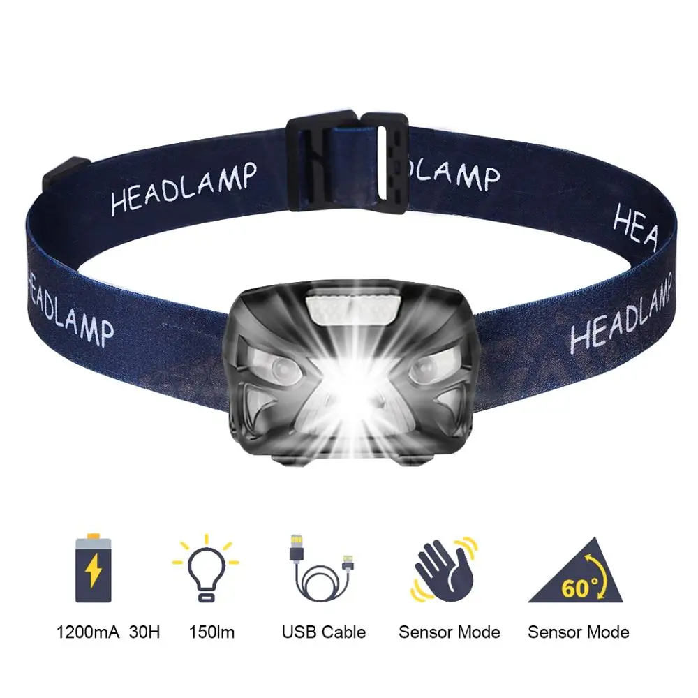 

300Lm Powerfull Headlamp Rechargeable LED Headlight Body Motion Sensor Head Flashlight Camping Torch Light Lamp With USB