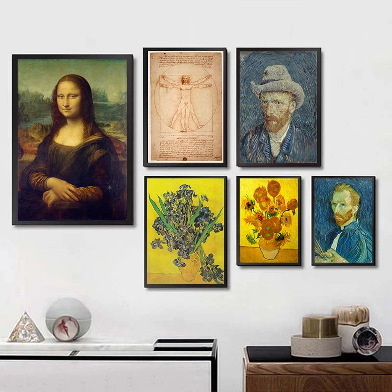 

van gogh Vinci works poster coated paper painting wall poster Home Decor wallpaper Bar decoration