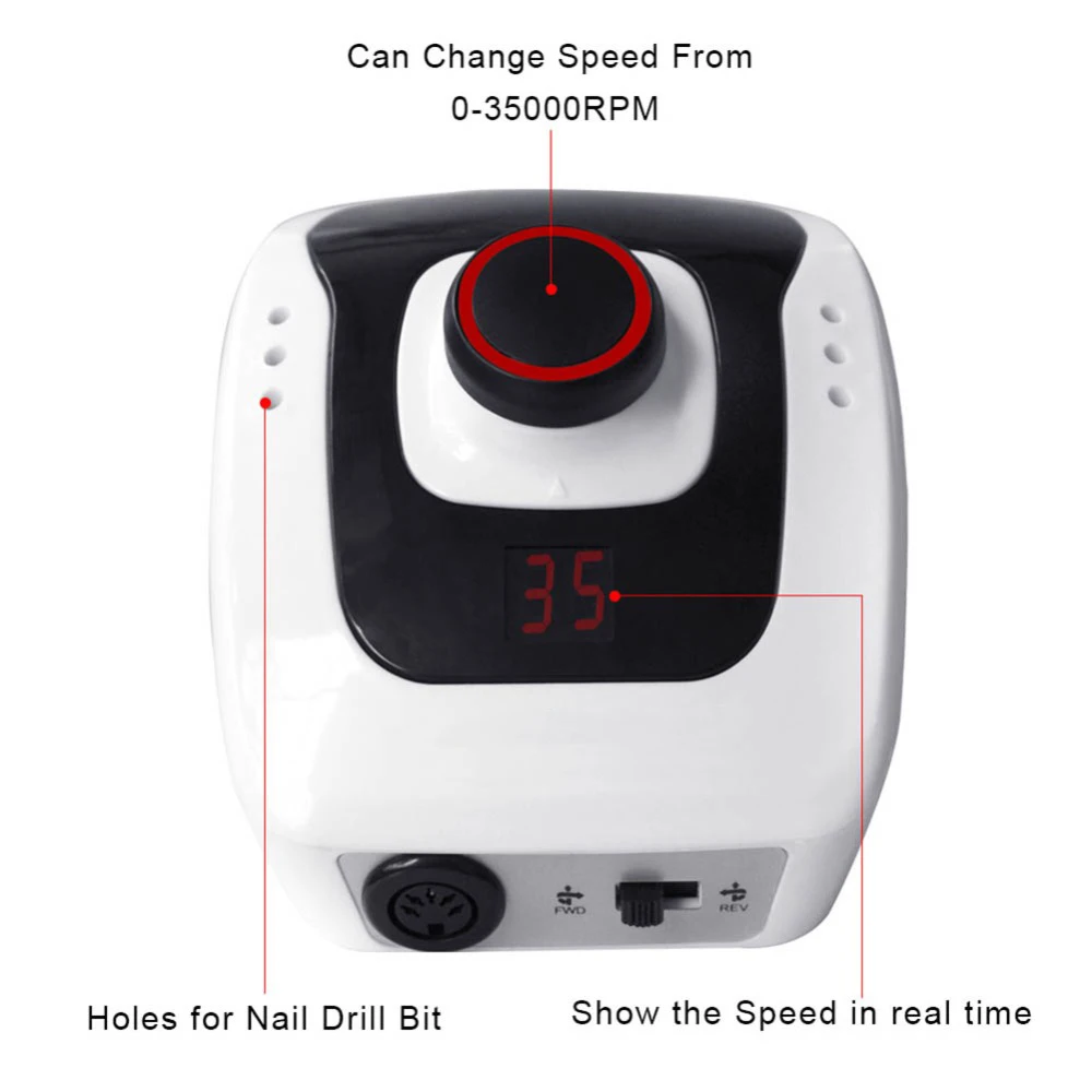 

Professional Electric Nail Drill Machine 32W 35000RPM With Speed Display Screen High Quality Electric Nail File Manicure Cutter