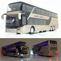 zhenwei alloy decker 132 pull back bus model high simitation double sightseeing bus flash toy vehicle kids toys