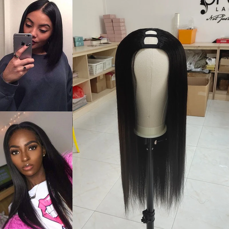 

U Part Wig Human Hair Wigs Brazilian Remy Yaki Hair 150 Density Glueless Wig Pre Plucked For Women 8-24 Inch 7 Comb U Part Open