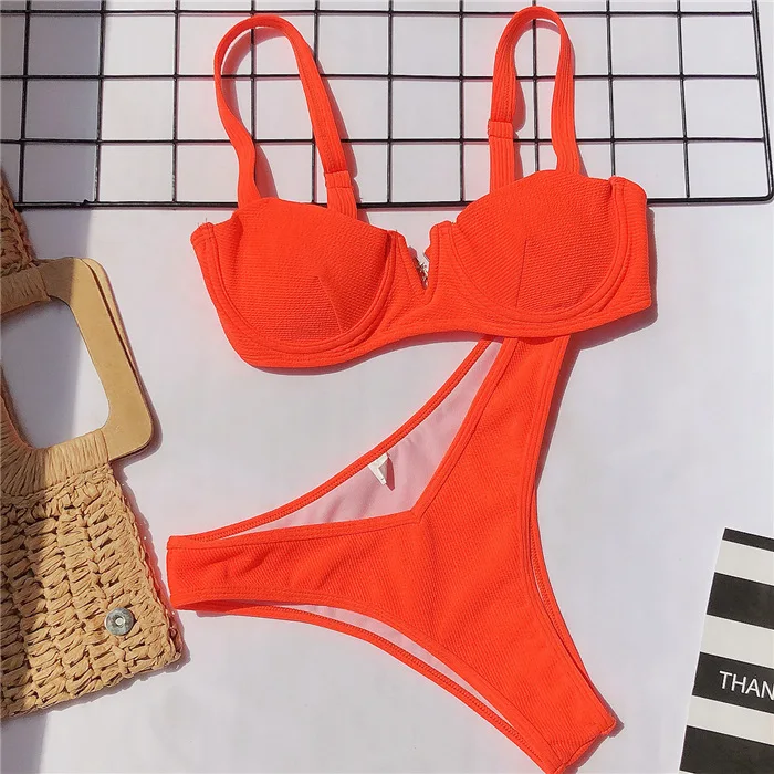 

Sexy Neon Orange Micro Bikini Women Strap Cut Out Bathing Suit Thong Swimsuit Beach Push Up Padded Underwire Thong Swimwear