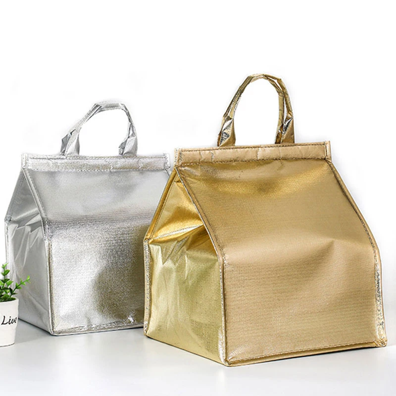 

Gold Silver Insulated Thermal Cooler Bag Picnic Foldable Ice Pack Portable Cake Carrier Food Pizza Delivery Insulation Lunch Bag