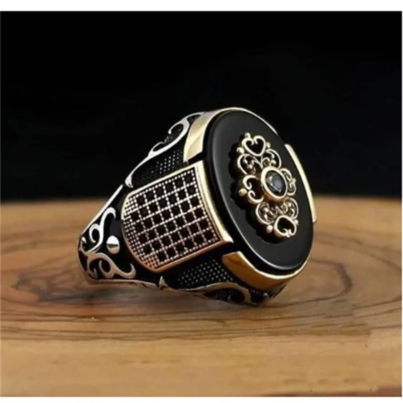 

Vintage Ancient Middle East Style Men's Rings Trendy Two Tone Carving Pattern Punk Rings for Men Party Jewelry Gift Wholesale