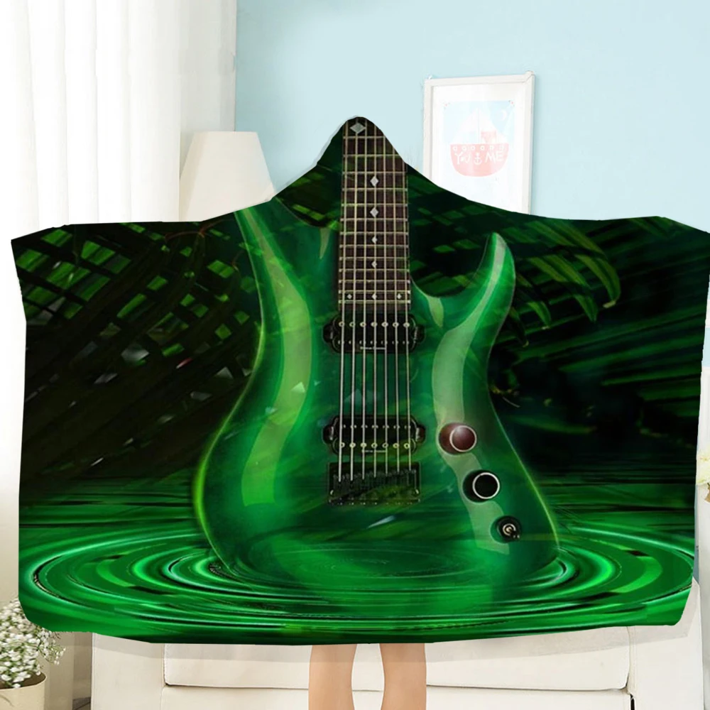 Burning Guitar Blanket 3D Printing Hooded Fleece Double Throw Travel Picnic Wearable | Дом и сад
