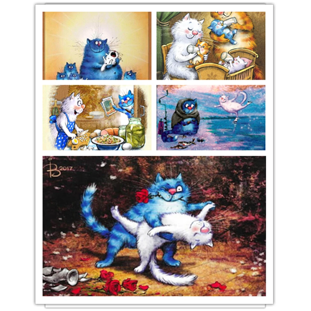 

Алмазная 5d Вышивка «сделай сам» с мультяшным голубым котом, алмазная живопись, вышивка крестиком, полноразмерная мозаика стразы, украшение ...