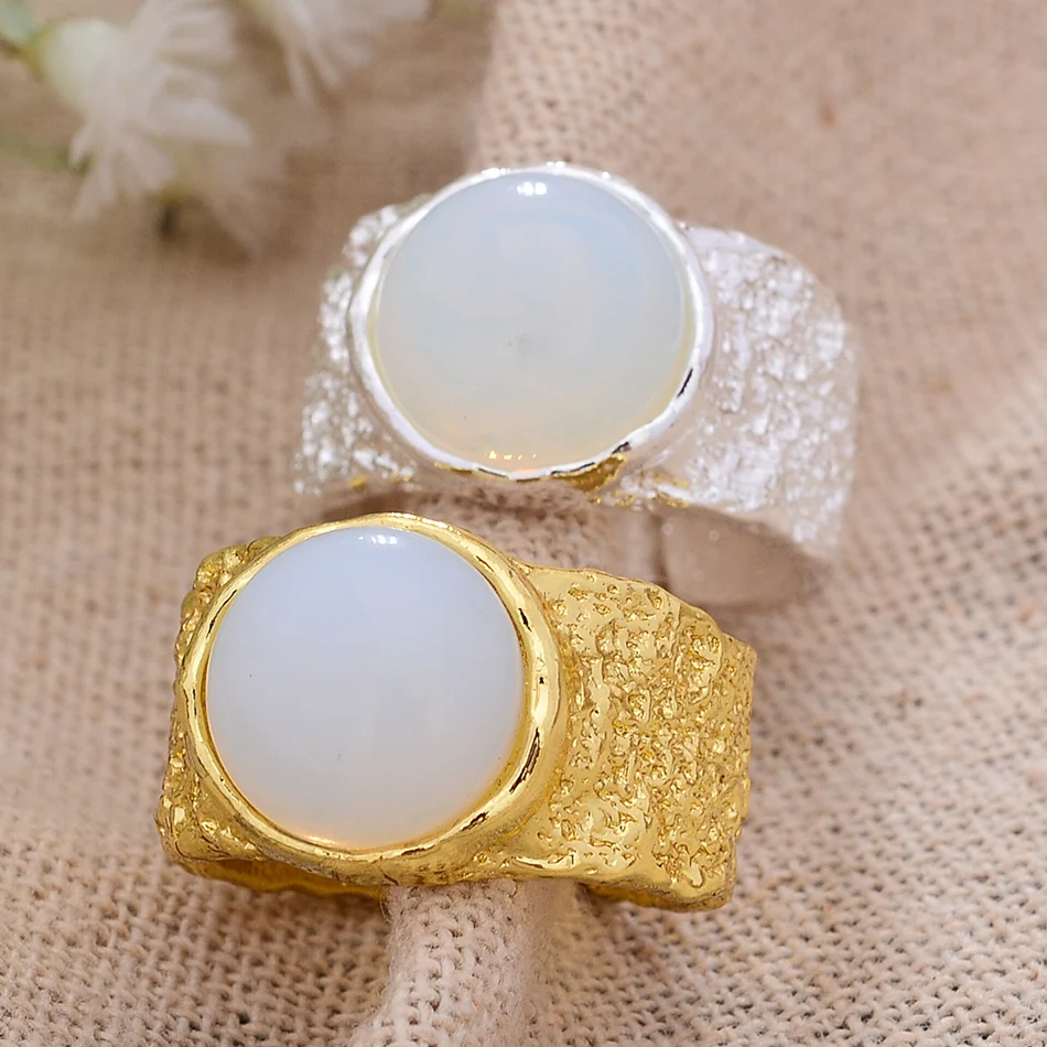 Nova chegada 30% prata chapeado elegante opala pedra unissex aberto anéis mão jóias acessórios para presentes