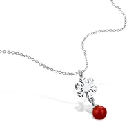 women fashion necklace snowflake red ball necklace solid 925 sterling silver pendant choker silver woman jewelry holiday gifts