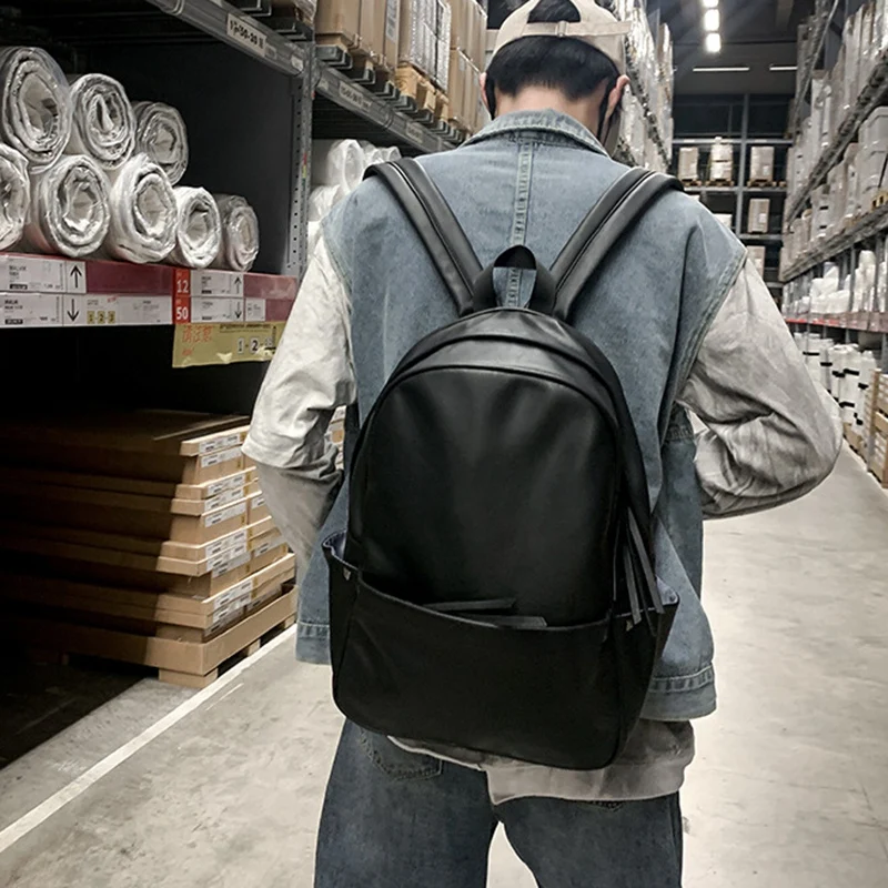 

PU School Bag Men and Women Simple and Versatile Campus Backpack Large Capacity College Student Travel Backpack