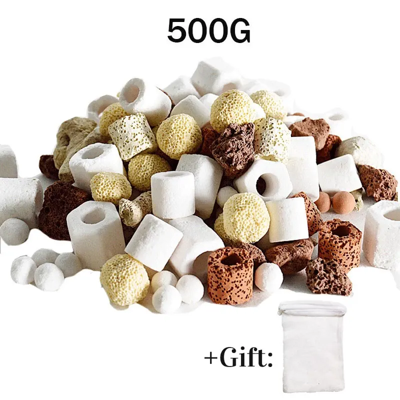

500g Aquarium Fish Tank Filter Media Ceramic Rings Activated Carbon Bio Balls Clear Water with Free Filter Net Bag