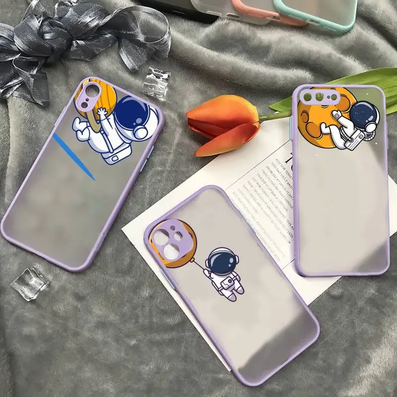 

Astronaut moon cute cartoon Phone Case matte transparent For iphone 7 8 11 12 plus mini x xs xr pro max cover
