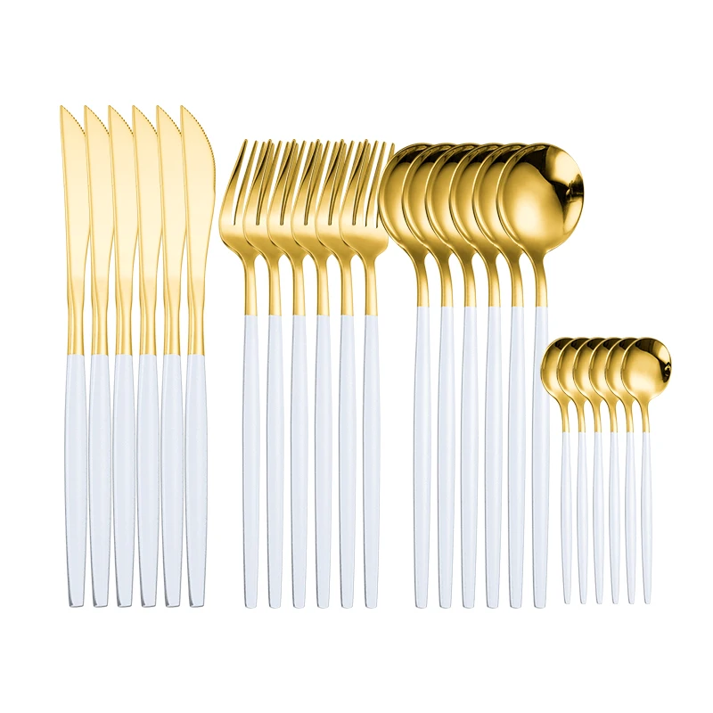 

Golden Cutlery Set 24 Piece Stainless Steel Cutlery Dinnerware Tableware Set Kitchen Knives Forks Spoons Set Gold Dinner Cutlery