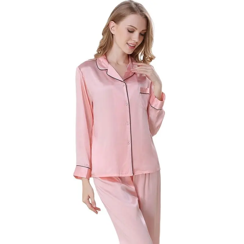 Женская пижама из 100% шелка шелковая натурального женский топ с длинными рукавами